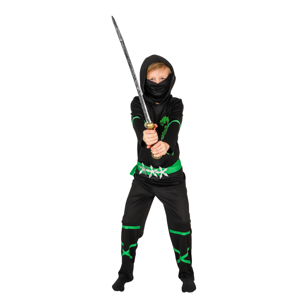 KOSTYME SVART/GRØNN NINJA BARN 110-116 - Bilde 2