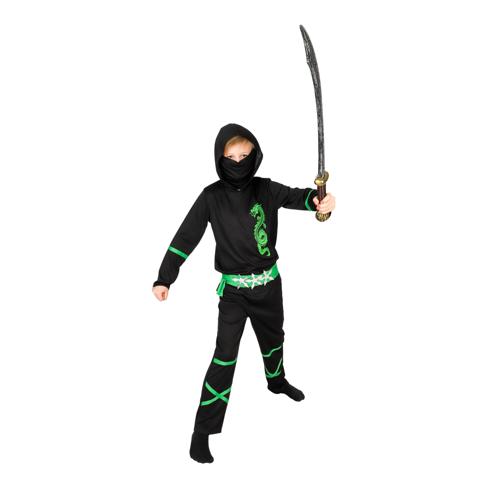 KOSTYME SVART/GRØNN NINJA BARN 110-116